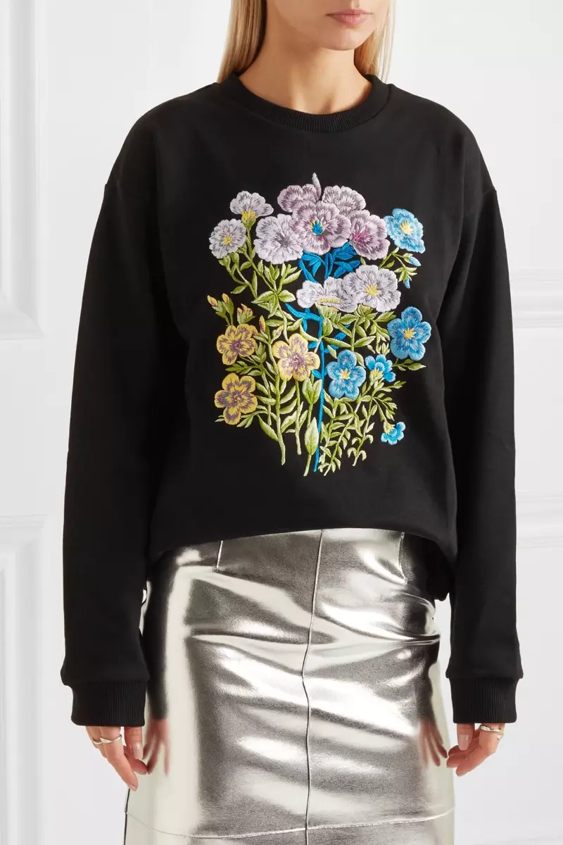 Christopher Kane Flora Brodita Kotona Ĵerzo-Sweatshirt