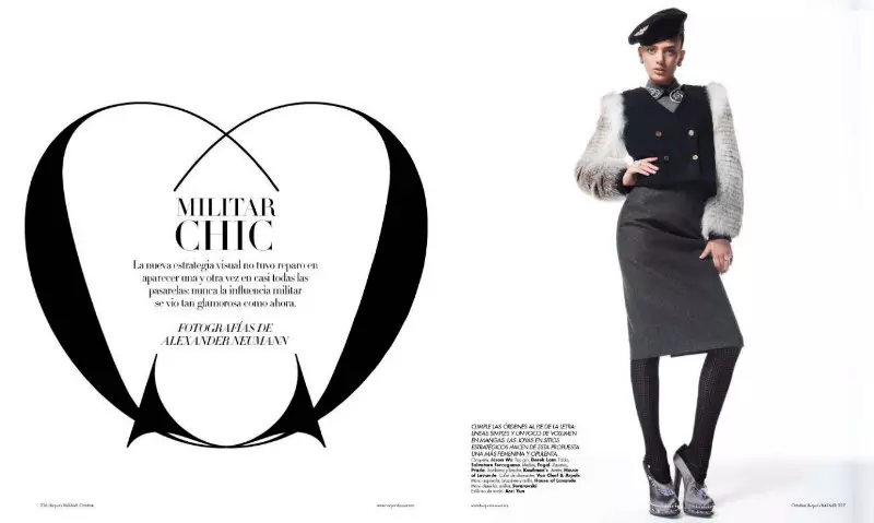 Bregje Heinen Sportowy styl militarny na Harper's Bazaar Ameryka Łacińska, październik 2012 r.