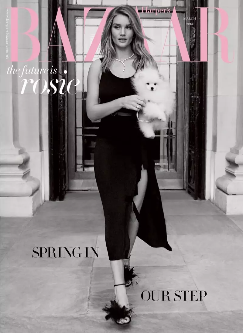 Η Rosie Huntington-Whiteley μοντελοποιεί κομψά στυλ για το Harper's Bazaar UK