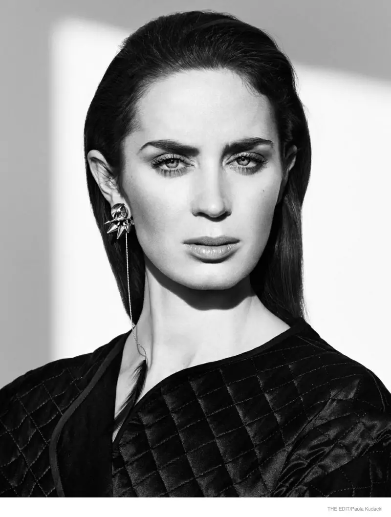 Emily Blunt Dons Monochrome Style for The Edit & Talks Fear of Singing