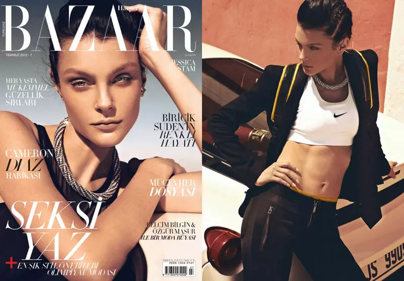 Jessica Stam Is Sporty Glam for Harper's Bazaar Turkey's Cover Shoot Julai oleh Koray Birand