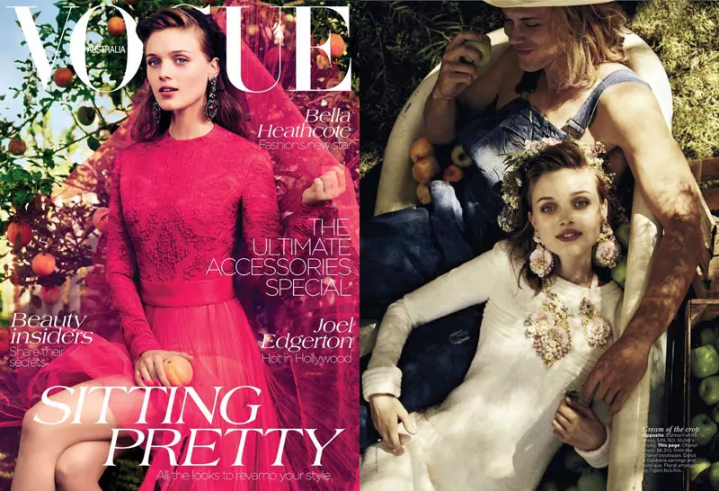 Bella Heathcote veste looks românticos para a reportagem de capa da Vogue Austrália de setembro