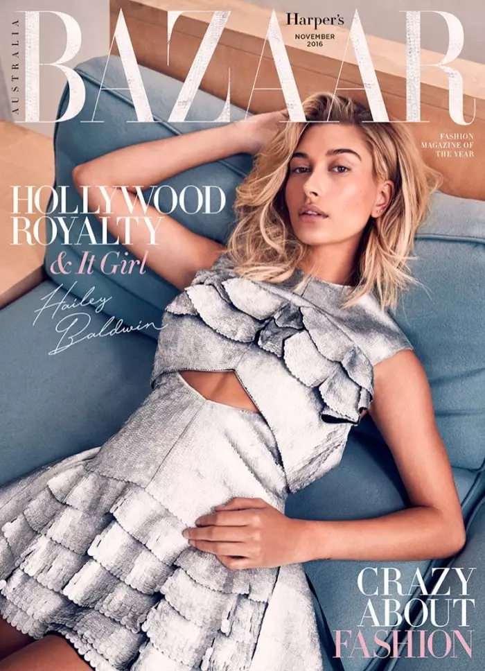 Hailey Baldwin 2016 m. lapkričio mėn. „Harper's Bazaar Australia“ viršelyje