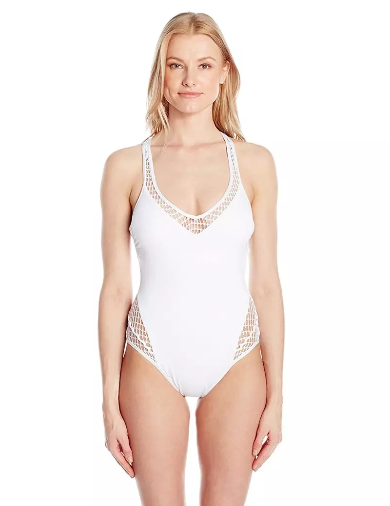 Kenneth Cole Merched Efrog Newydd Wedi'i Lapio mewn Cariad Solid T-Ôl Un Darn Swimsuit Mio $119, ar gael yn Amazon