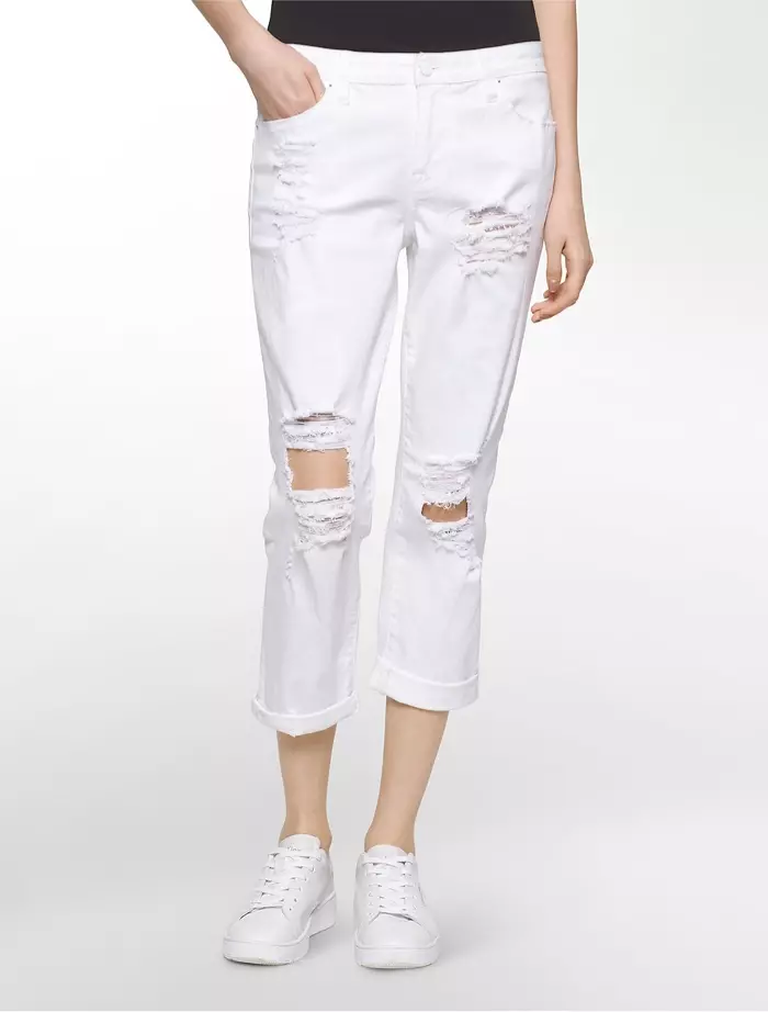 Kalhoty Calvin Klein Jeans Cropped Destroyed Boyfriend Pants