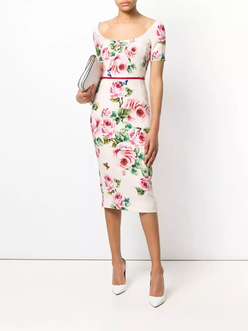 Платье миди с принтом роз Dolce & Gabbana