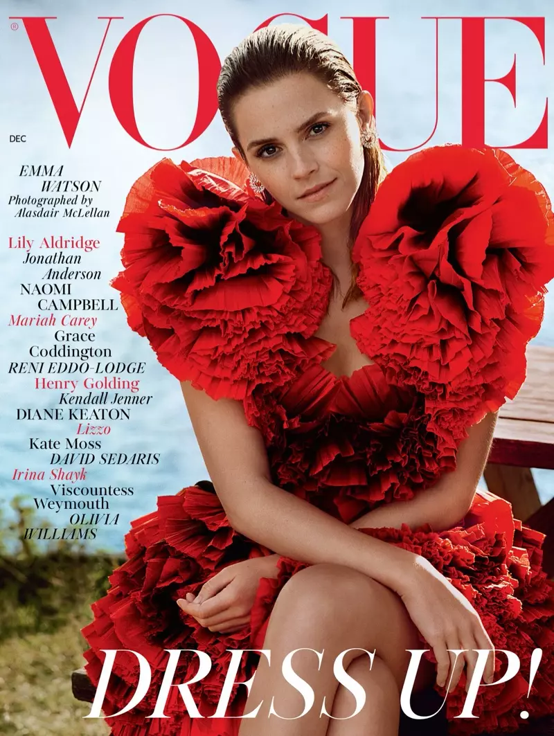 Emma Watson ar Chlúdach Nollaig 2019 Vogue UK