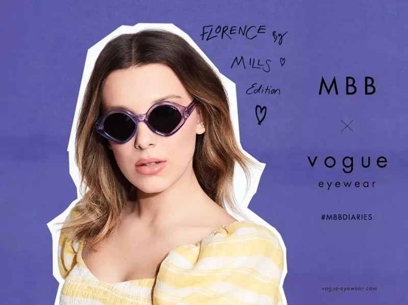 Милли Бобби Браун Миллс басмасы буенча MBB x Vogue Eyewear Florence киеп йөри.