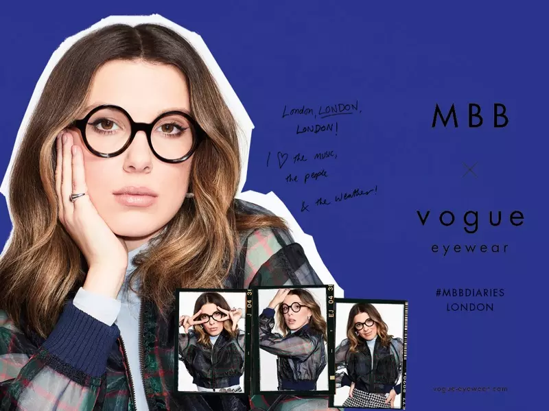 Millie Bobby Brown nganggo MBB x Vogue Eyewear gaya London.