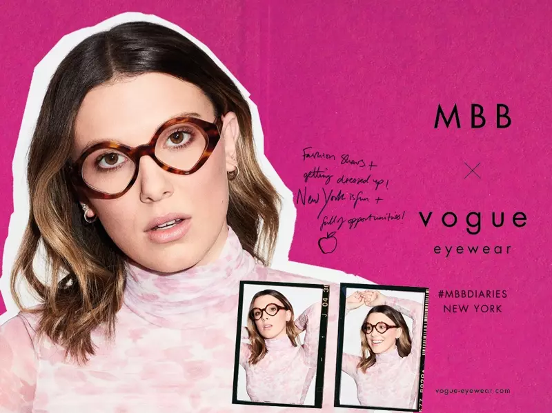 Милли Бобби Браун бо услуби MBB x Vogue Eyewear дар Ню Йорк сурат мегирад.