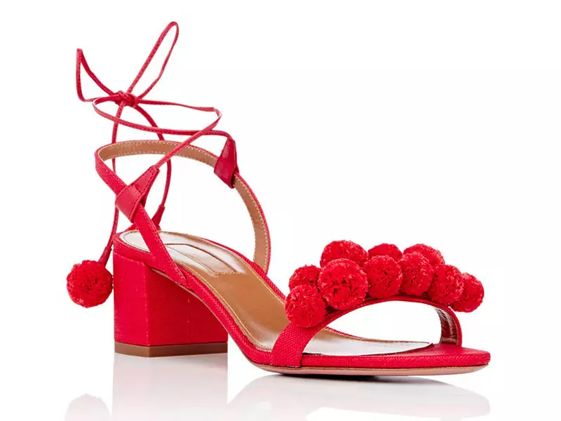 Aquazzura Pom Pom Ankle Tie Sandals