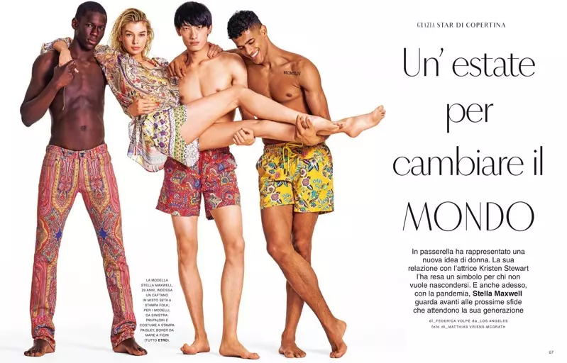 Stella Maxwell shquhet në Etro Prints për Grazia Italy