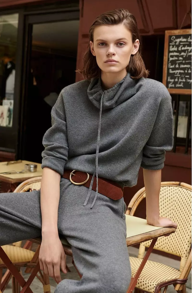 Massimo Dutti Cape Sweater with Funnel Neck, Knit Culotte Fit Trousers and Split Suede Belt