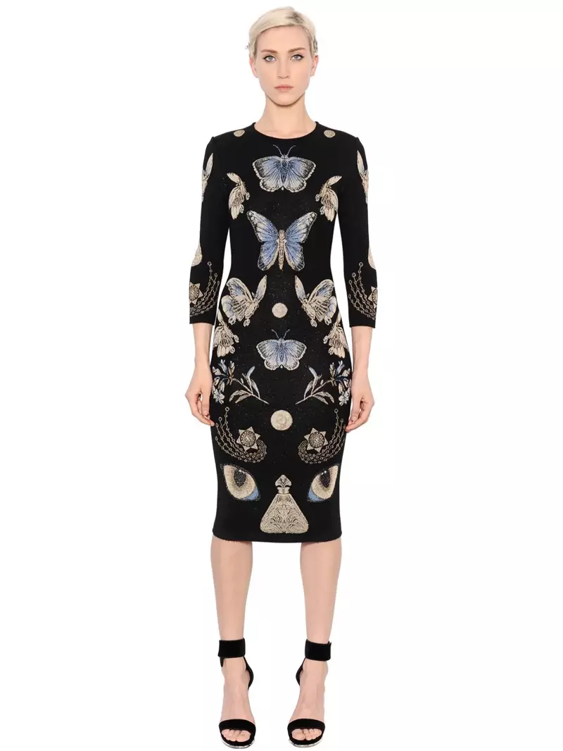 Alexander McQueen Butterfly Wool Blend Jacquard Knit Dress