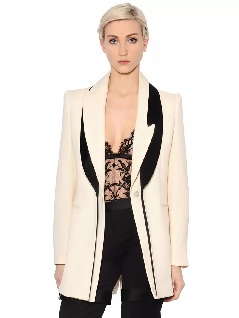 Alexander McQueen Two-Tone Wool & Silk Tuxedo Long Jacket