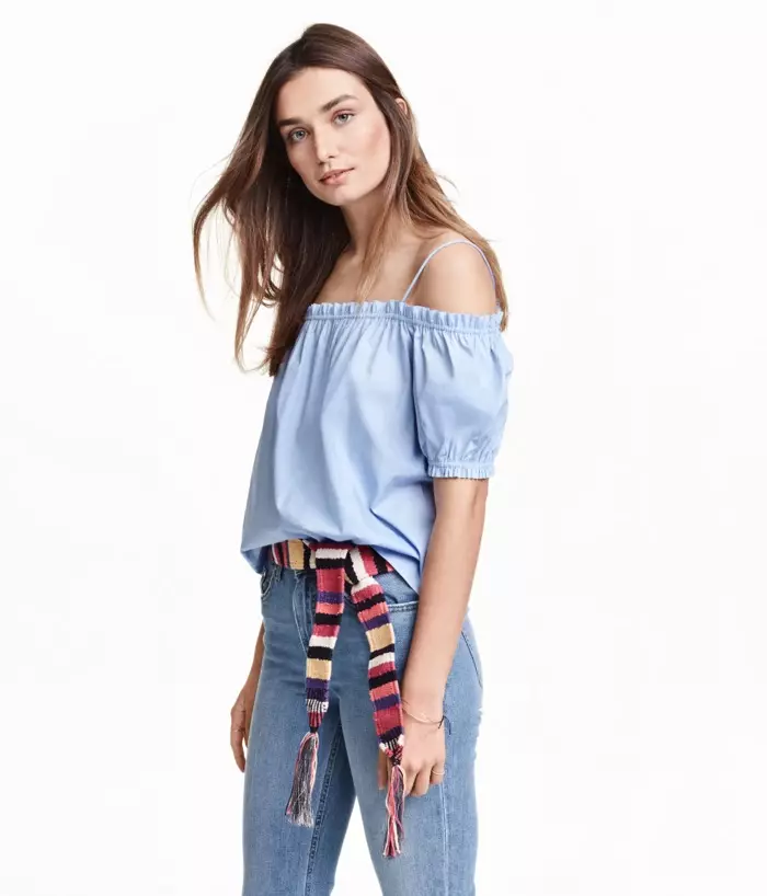 H&M Blue Off Shoulder Bluse