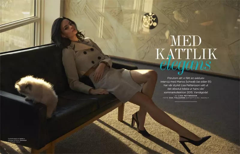 Modelos de Moa Aberg con gatos para un editorial de moda presentado en DV Mode, fotografiado por Asa Tallgard.