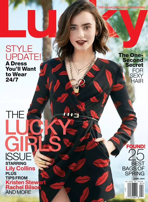 Lily Collins i luga o le Lucky Magazine Aperila 2014 Faʻasalalau i Saint Laurent