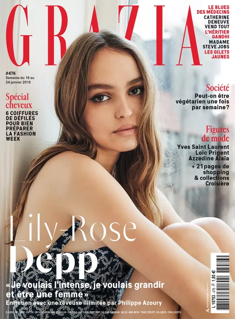 Lily-Rose Depp ar Grazia Ffrainc Ionawr 18, 2019 Clawr