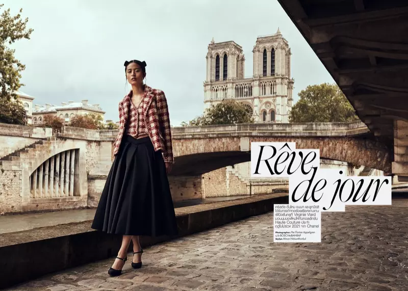 ELLE Thailand үшін Chanel жоғары сән үлгісіндегі Белла Ким сүйкімділігі