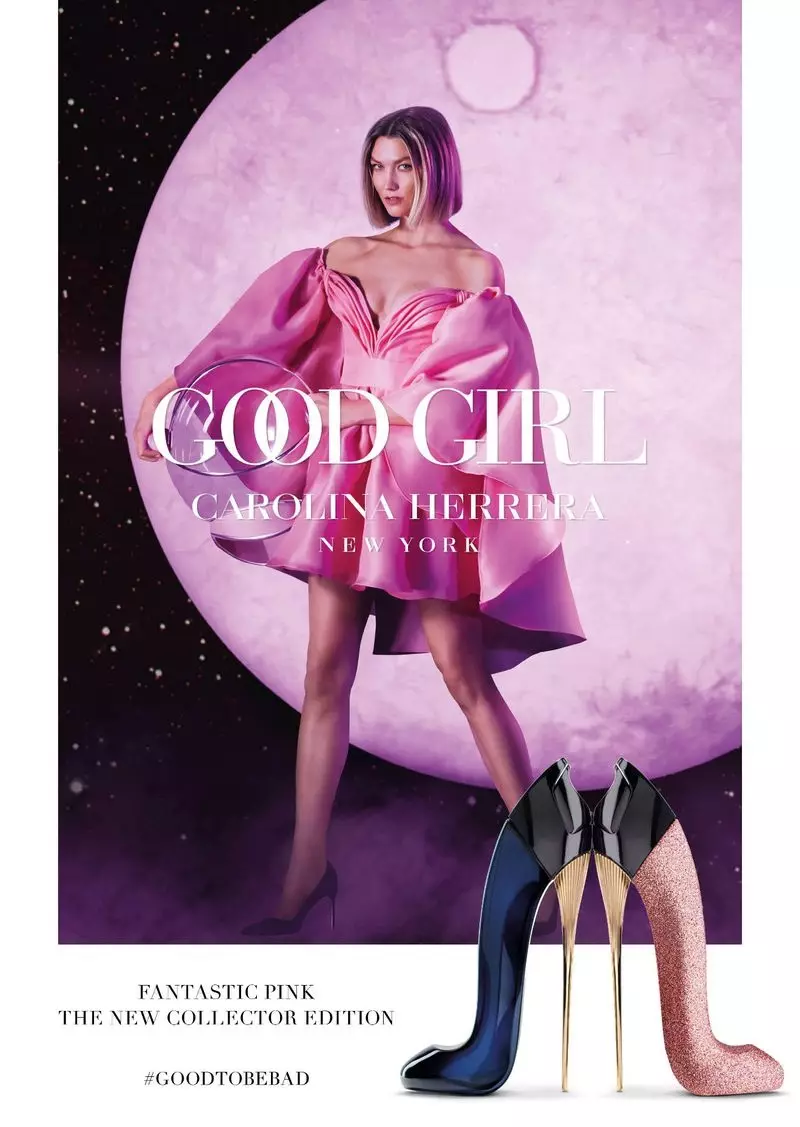 Karlie Kloss သည် Carolina Herrera Good Girl Fantastic Pink မွှေးရနံ့လှုပ်ရှားမှုတွင် ပါဝင်သရုပ်ဆောင်ထားသည်။