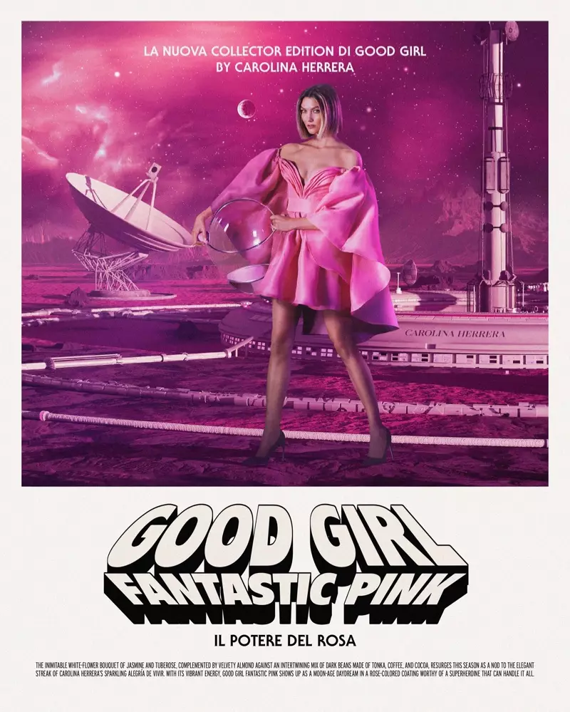 Karlie Kloss leitet die Duftkampagne Good Girl Fantastic Pink von Carolina Herrera.