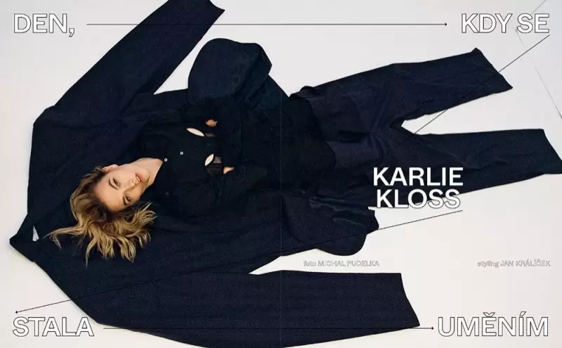 Karlie Kloss Kawas Karya Seni pikeun Vogue Czechoslowakia