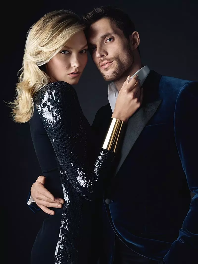 Karlie Kloss eta Ed Skrein eroso daude Carolina Herrera Bad Boy lurrin kanpainarako