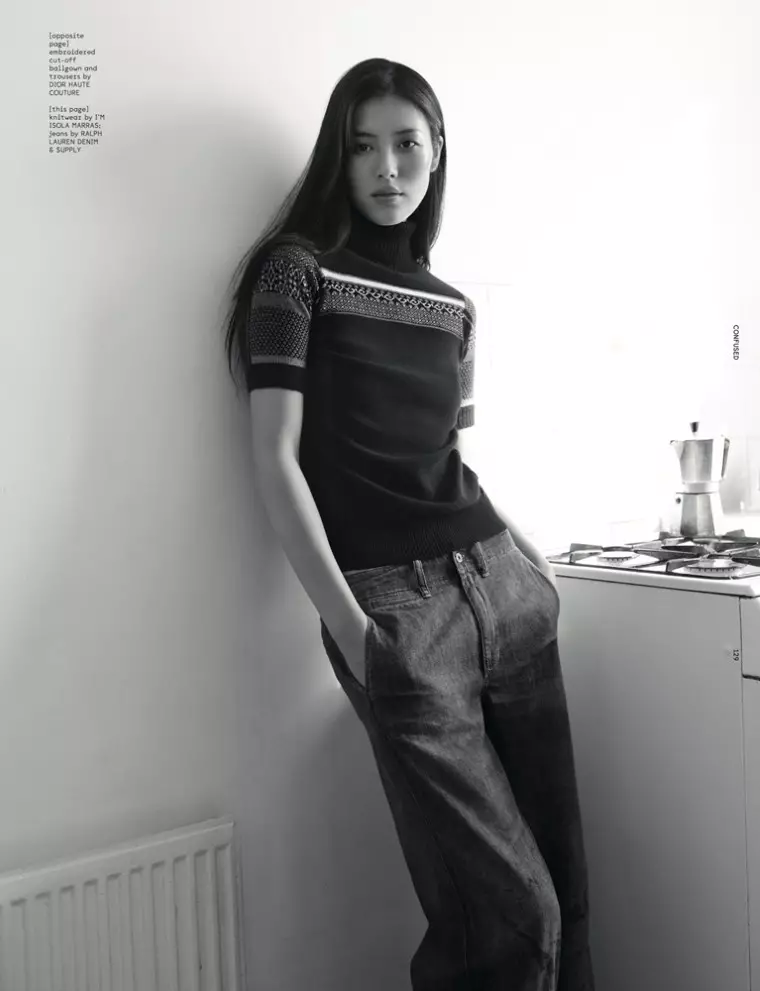 Liu Wen pasa del día a la alta costura para la edición de diciembre de Dazed & Confused