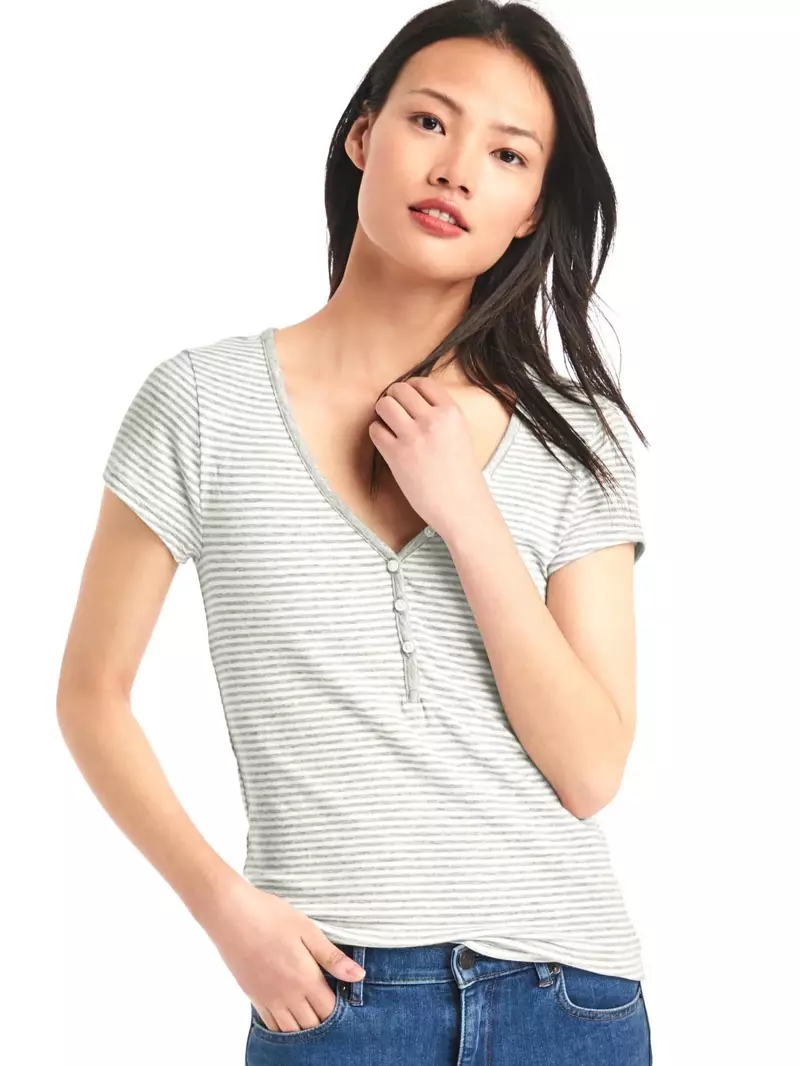 I-Gap Stripe-Short-Sleeve Feather Henley