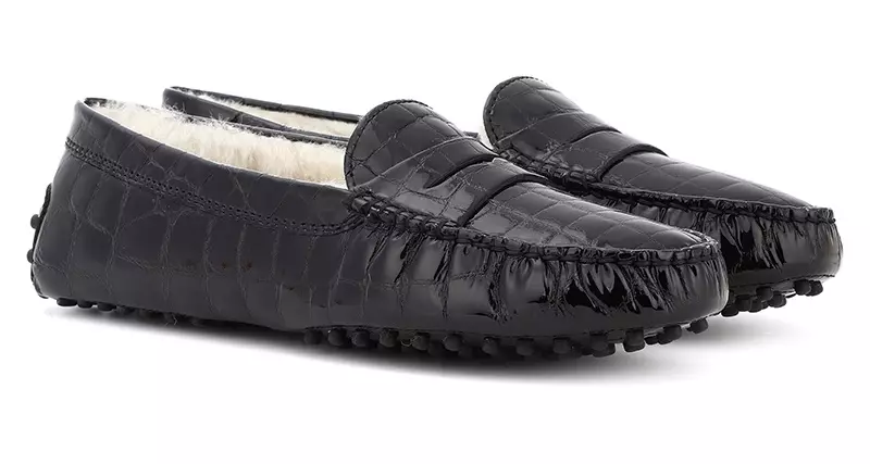 Tod's Gommino Patent Leather Shearling Lined Loafers $ 595