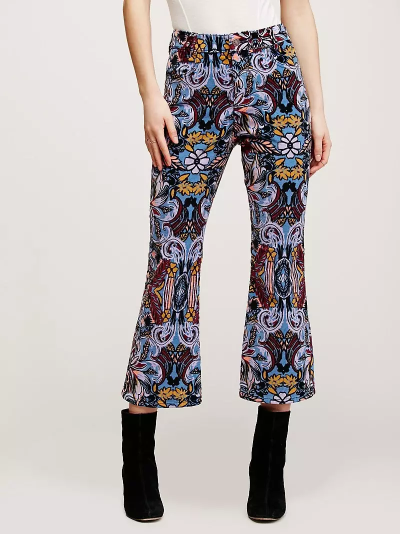 Cov Neeg Dawb Retro Printed High Rise Flare Pants