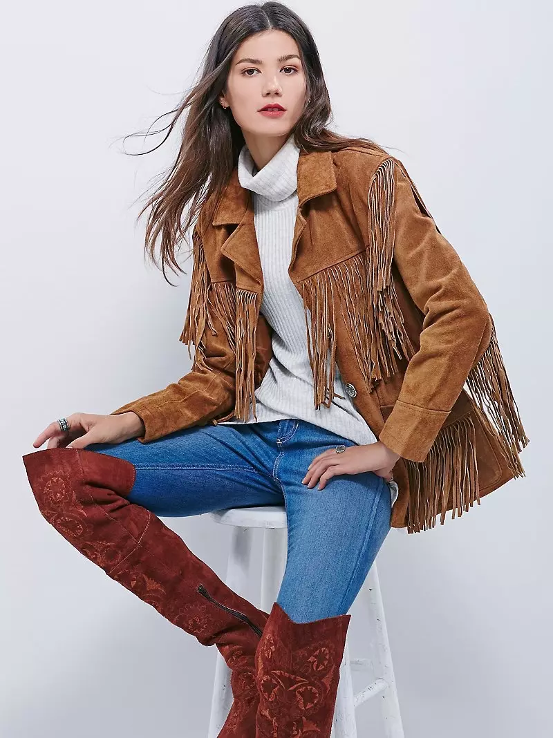 Anthu aulere Jacket ya Western Tan Fringe