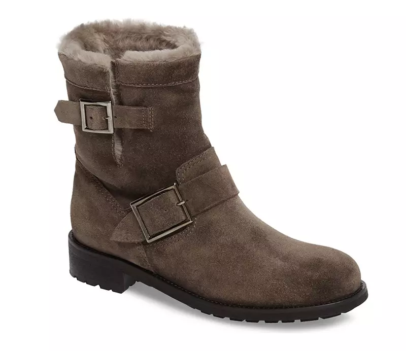 Jimmy Choo Genuine Shearling Moto Boot in Dark Gray $1,095