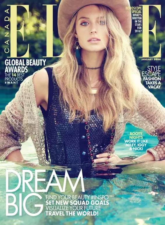 ELLE Canada ජනවාරි 2016 කවරයේ Kate Bock