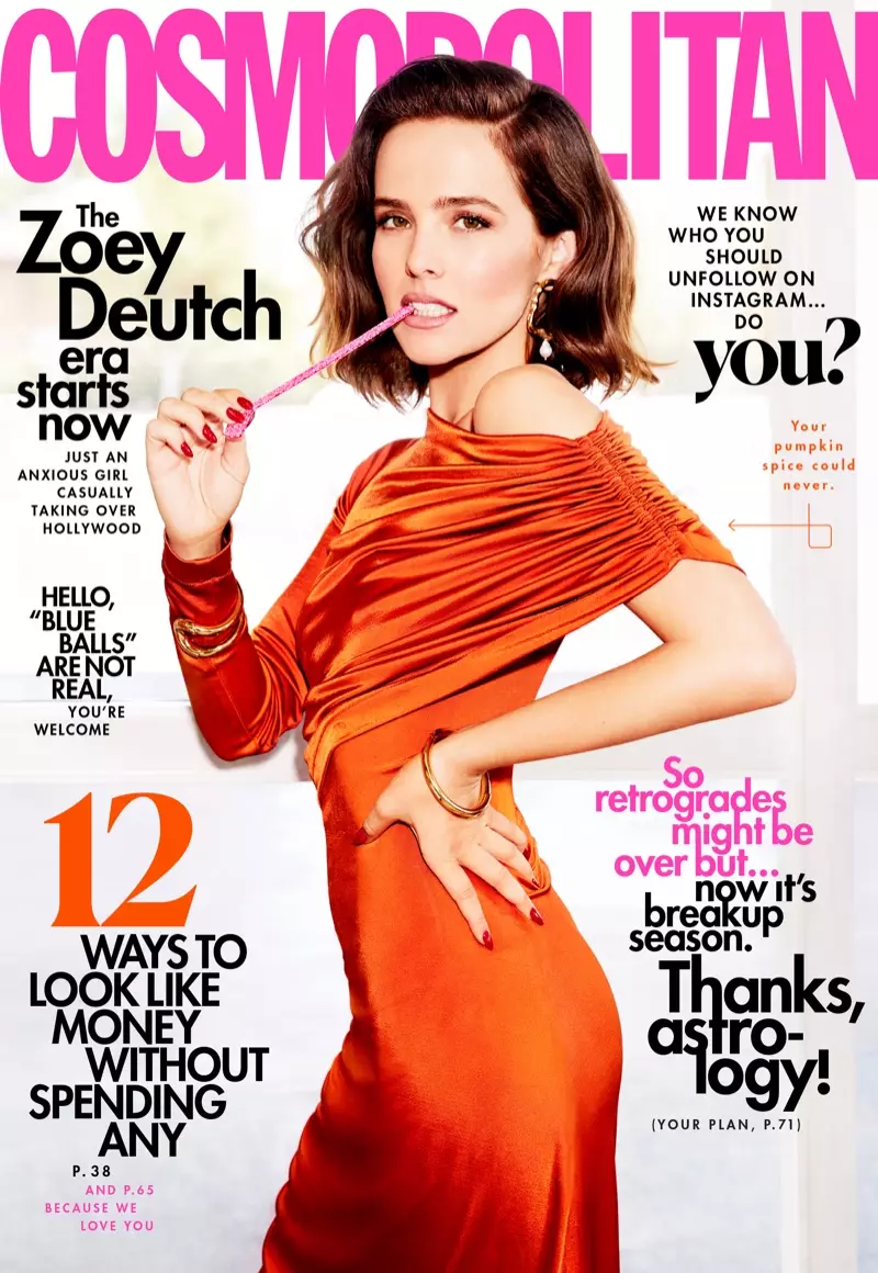 Zoey Deutch Cosmopolitan журналынын 2019-жылдын ноябрындагы мукабасында