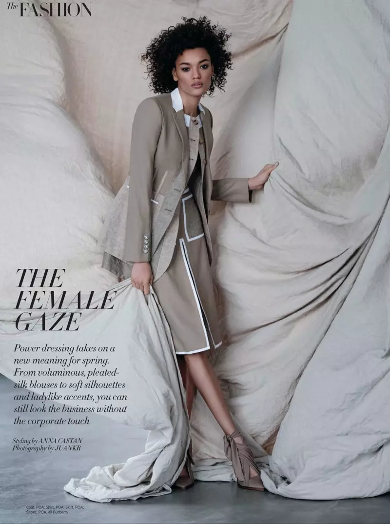 Lameka Fox Models Modern Power Dressing i Harper's Bazaar Arabia