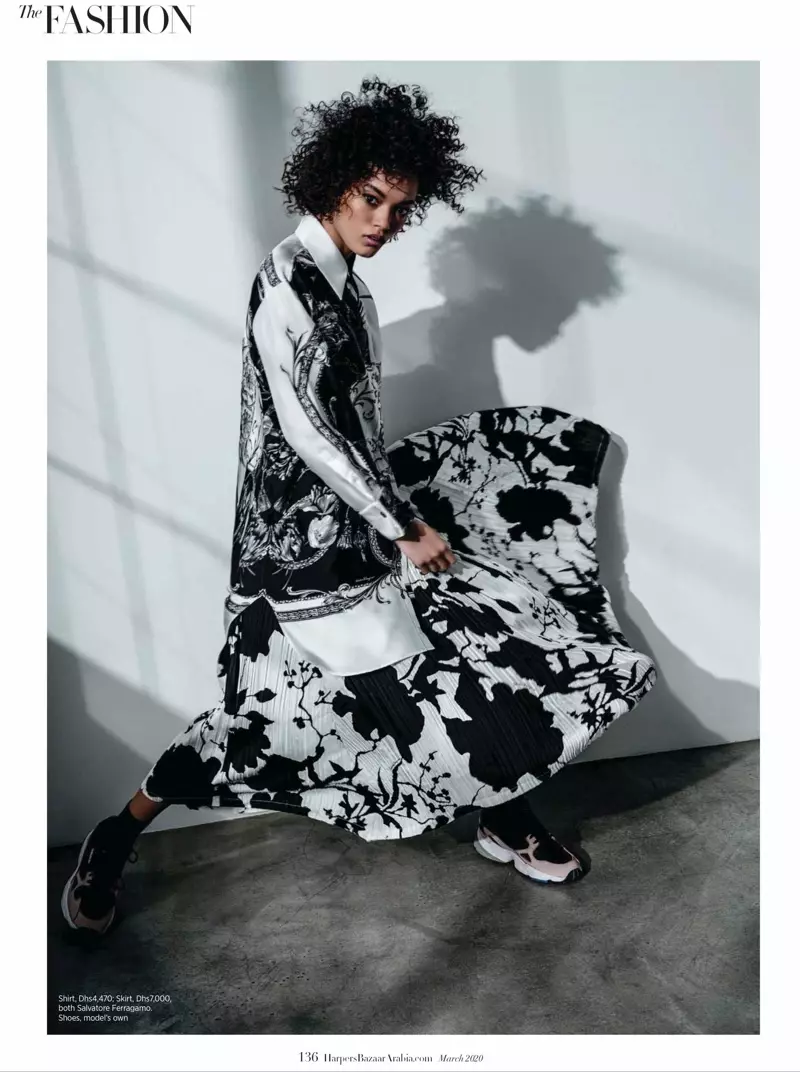 Lameka Fox modella Modern Power Dressing in Harper's Bazaar Arabia