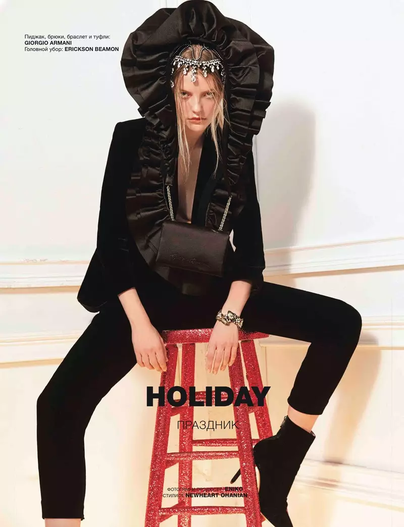 Roos Abels Wears Festive Holiday Looks for Numero Russia