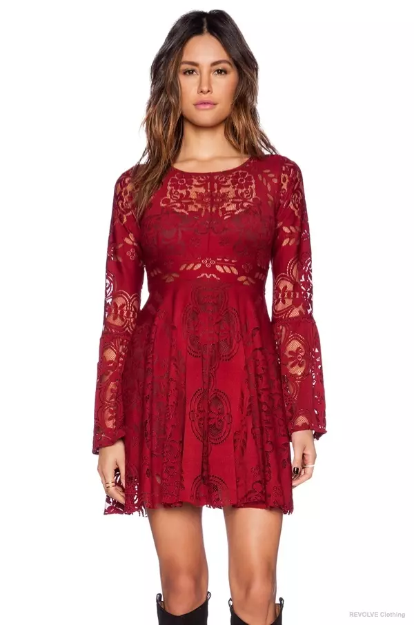 Libre nga mga Tawo nga 'Lover's Folk Song' Lace Dress sa Rich Red