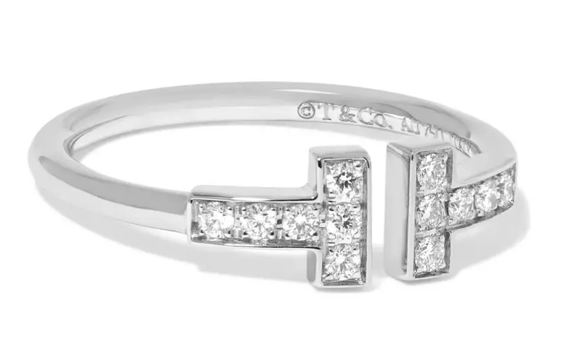 Tiffany & Co T-kawat 18-Karat Bodas Emas Inten Ring
