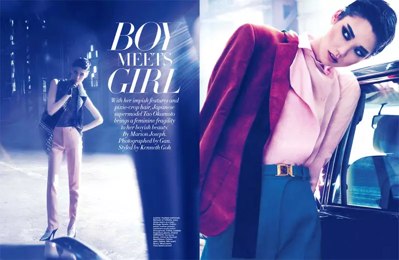 Tao Okamoto 為 Harper's Bazaar Singapore 2011 年 7 月由 Gan