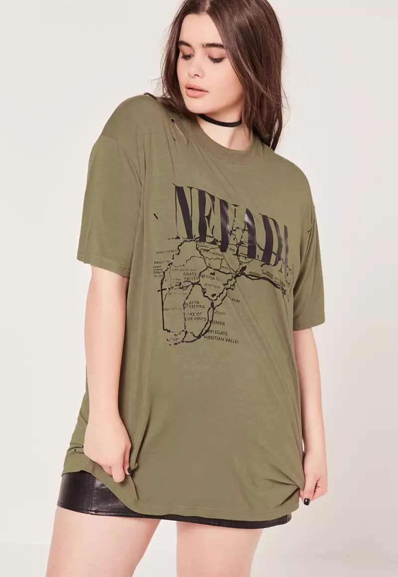 Missguided Plus-Size Nevada Slogan T-Shirt in Khaki