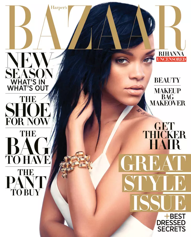 Rihanna Yn cwmpasu Bazaar Harper UDA Awst 2012 gan Camilla Akrans