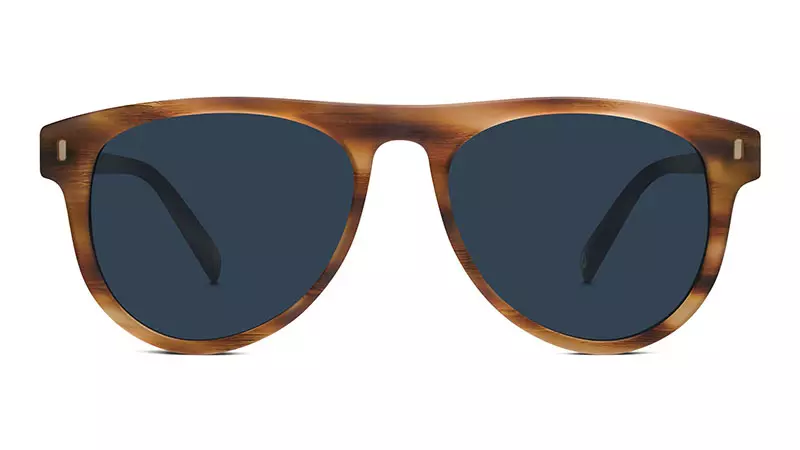 Warby Parker Hartley eguzkitako betaurrekoak, haritz ingeles matea, lente urdin klasikoekin $95