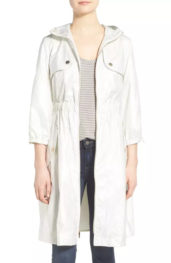 Eliza J Hooded Long Parka Jacket in White