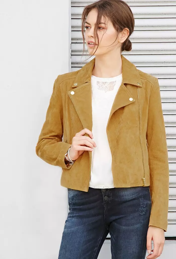 Forever 21 Cropped Genuine Suede Moto Jacket