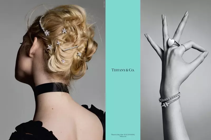 Слика од рекламната кампања Тифани и Ко. есен 2017 година во која главната улога ја има Ел Фенинг