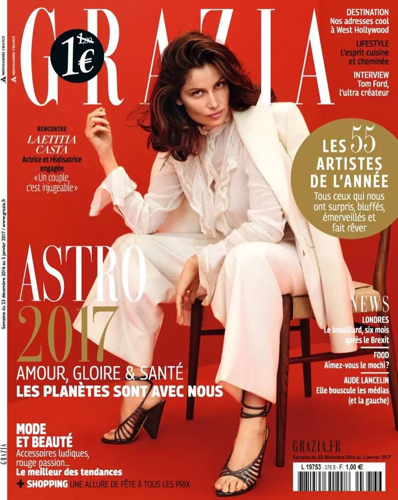 Laetitia Casta op Grazia Frankryk 23. Desimber 2016 Cover