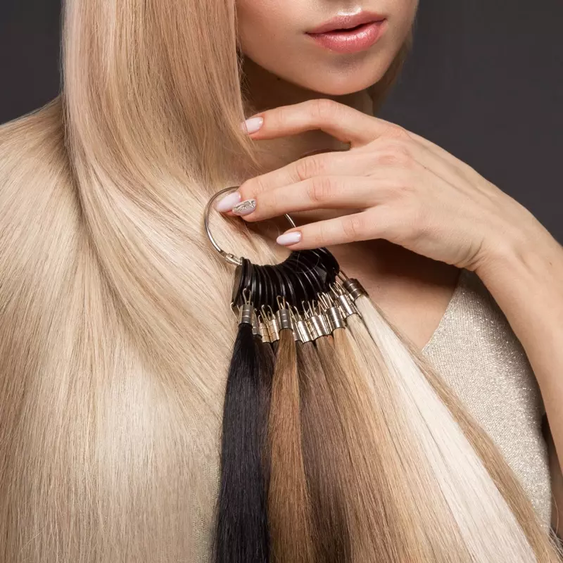 Blonde Model Posing Hair Extension Selection